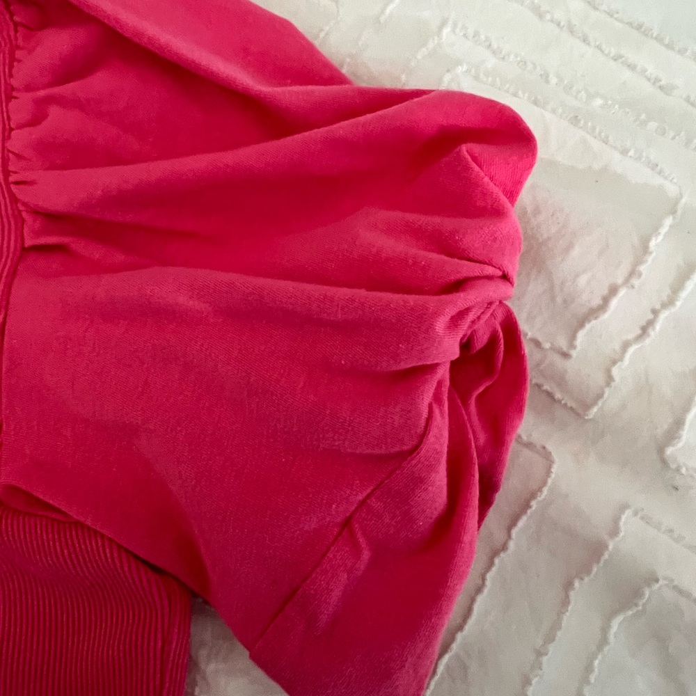 State Ribbed Pink Puff Sleeve Top - Picture 3 of 7